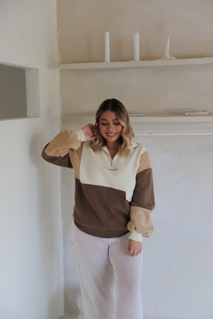 Adults Oversized Retro Pullover - Cocoa Latte