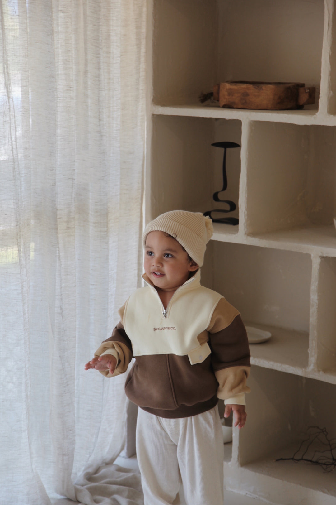 Kids Oversized Retro Pullover - Cocoa Latte