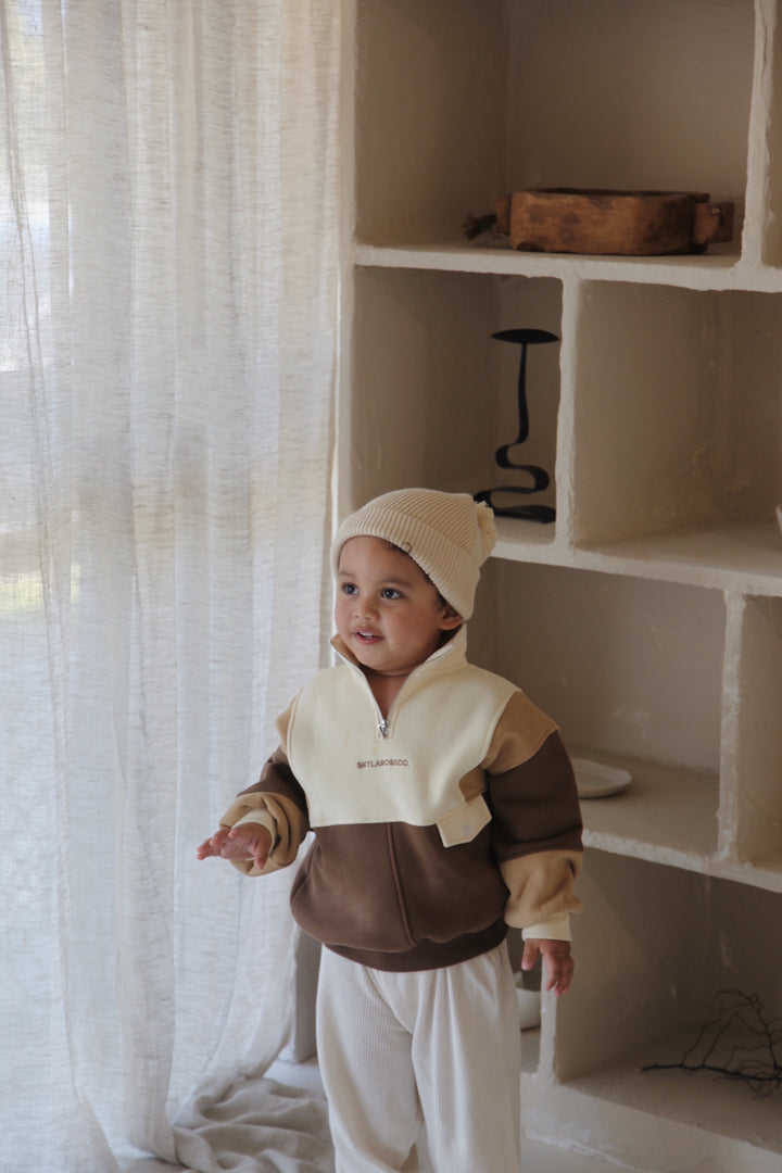 Kids Oversized Retro Pullover - Cocoa Latte