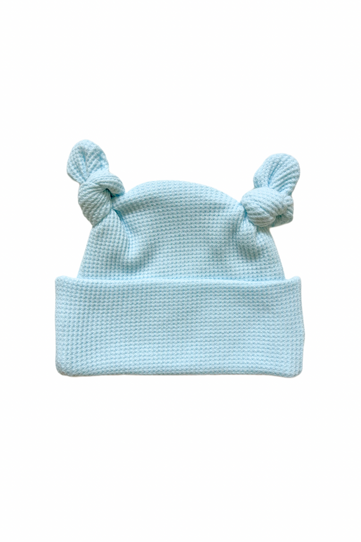 Double Knot Beanie - Sky Blue Waffle