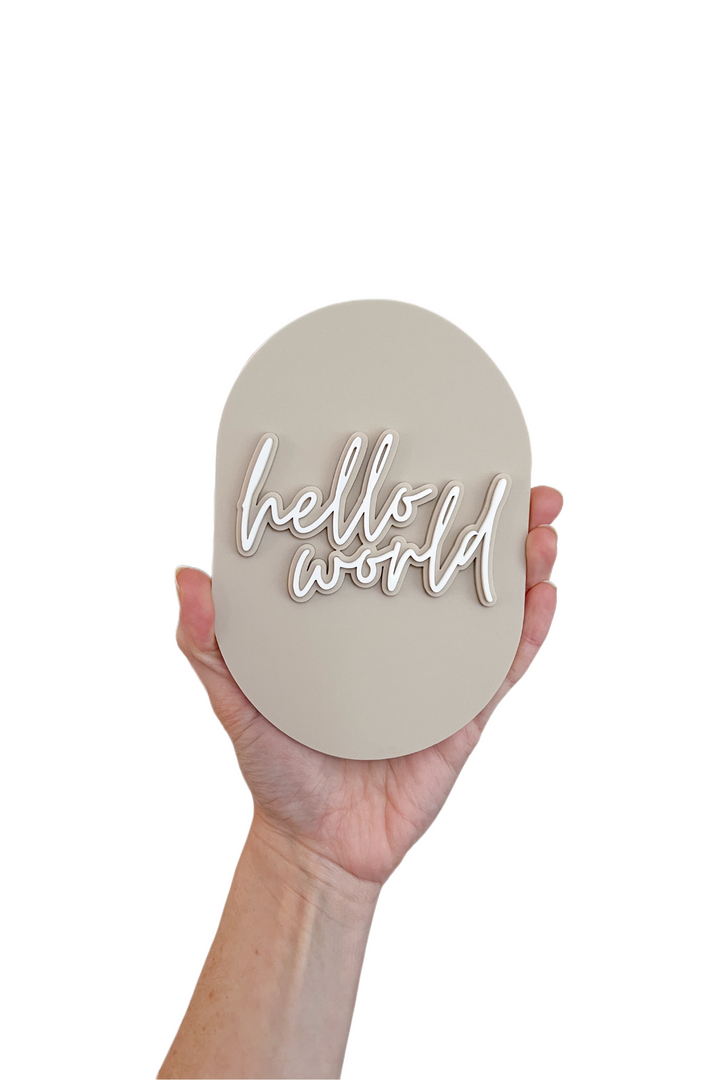 Hello World 3d Acrylic Announcement Plaque - Neutral