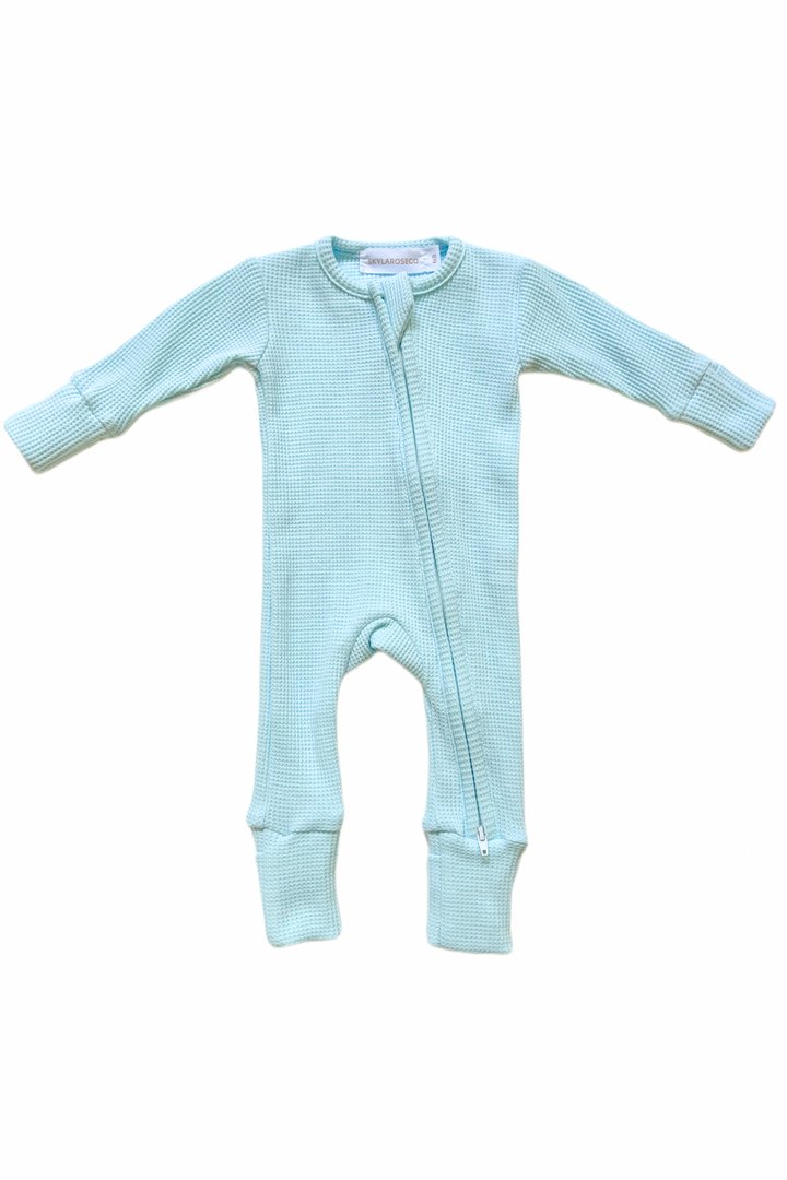 Zip Onesie - Sky Blue Waffle