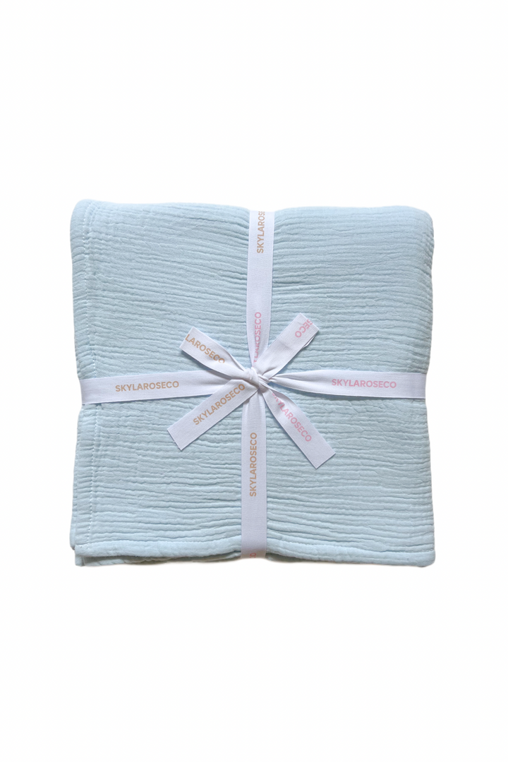 Organic Crinkle Muslin Blanket - Baby Blue