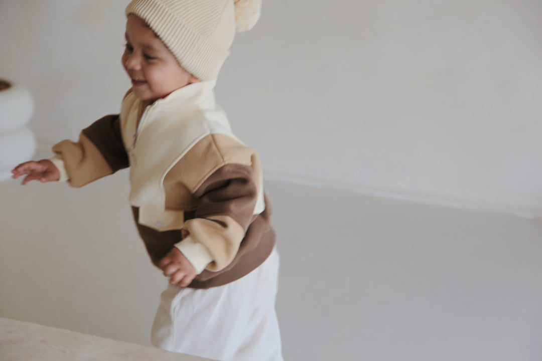 Kids Oversized Retro Pullover - Cocoa Latte