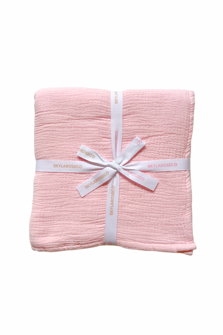 Organic Crinkle Muslin Blanket - Baby Pink