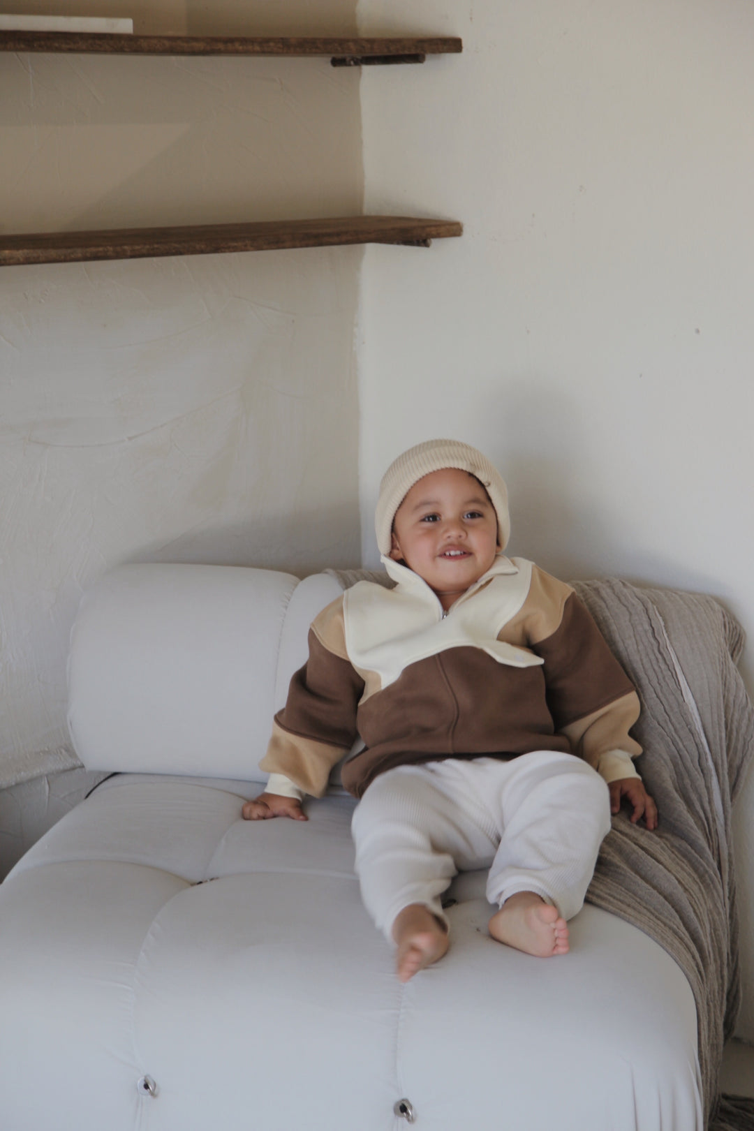 Kids Oversized Retro Pullover - Cocoa Latte