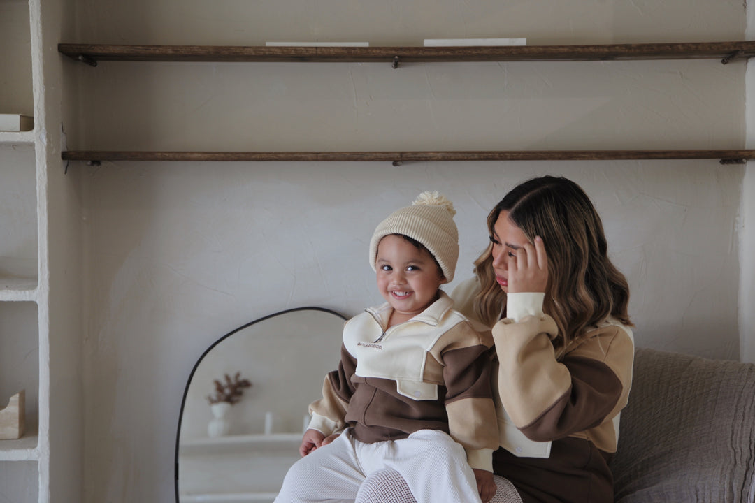 Kids Oversized Retro Pullover - Cocoa Latte