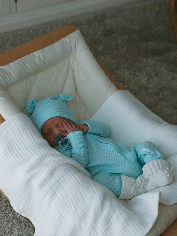 Zip Onesie - Sky Blue Waffle