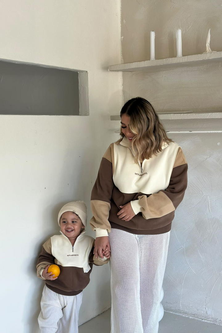 Kids Oversized Retro Pullover - Cocoa Latte